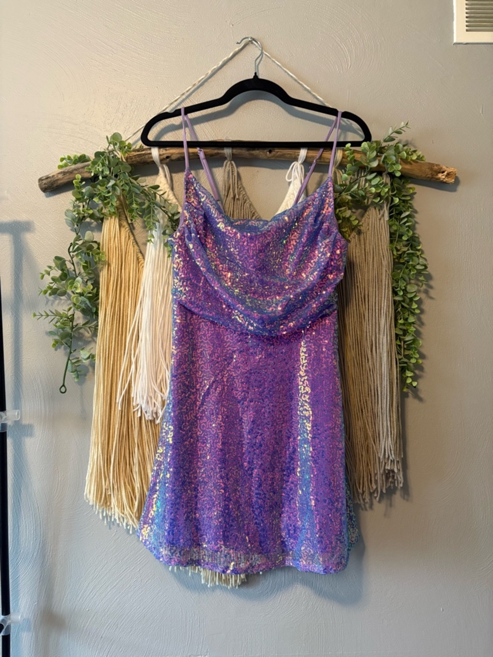Iridescent Purple Sequin Slip Dress